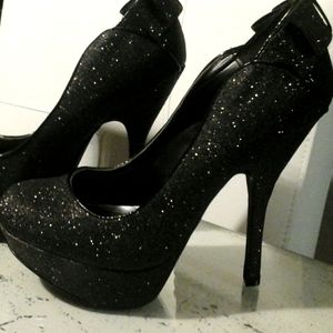 Night Moves black sparkle platform stiletto heels